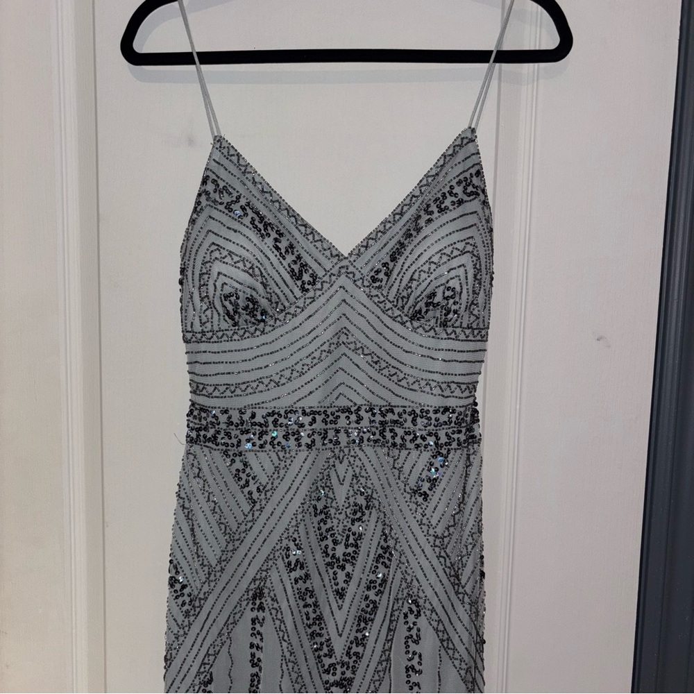 MARINA Gray Embellished Sundress Sleeveless V-Neck